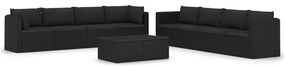 Set divani da giardino 9 pz con cuscini in polyrattan nero