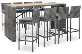 Set da Bar da Giardino 9 pz Polyrattan e Legno Acacia Grigio