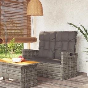 Panca giardino reclinabile con cuscini 118cm polyrattan grigio