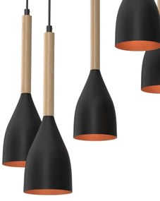 Lampadario a sospensione con filo MUZA 5xE27/15W/230V nero/beige/rame/faggio
