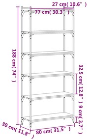 Libreria 6 Ripiani Grigio Sonoma 80x30x188cm Legno Multistrato