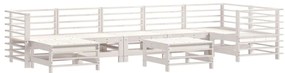 Set Divani da Giardino 8pz con Cuscini in Legno Massello Bianco