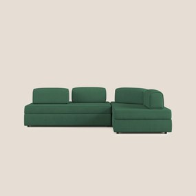 Liberty divano angolare con pouf estraibile e schienali movibili in tessuto morbido impermeabile T02 verde