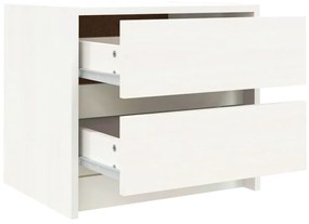 Comodino Bianco 40x31x35,5 cm in Legno Massello di Pino