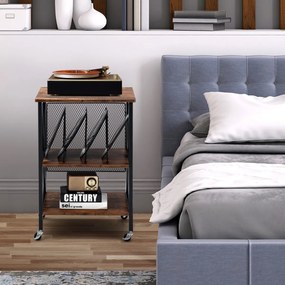 Costway Supporto per giradischi con struttura in acciaio ruote bloccabili, Portadischi in vinile rustico Marrone
