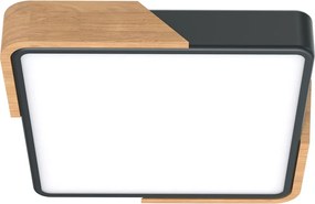 Plafoniera LED Quadrata 18W CCT 30x30cm Legno/Nero