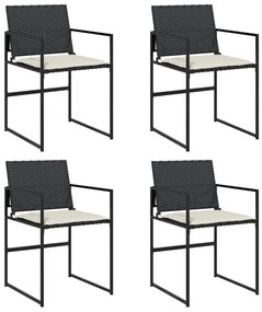 Sedie da giardino con cuscini 4 pz nere in polyrattan