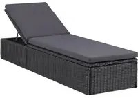 Lettino Prendisole in Polyrattan Nero e Grigio Scuro 310148