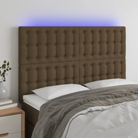 Testiera A Led Marrone Scuro 144x5x118/128 Cm İn Tessuto /