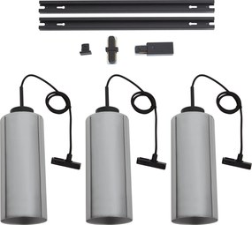 Sistema a binario moderno nero con 3 lampade a sospensione in vetro fumé monofase - Iconic Laura