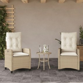 Sedie reclinabili da giardino 2pz con cuscini beige polyrattan