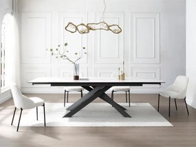 Tavolo pranzo allun. 8-12p Ceramica Vetro temp. Metallo Effetto marmo Bianco e Antracite - COREMA Maison Céphy