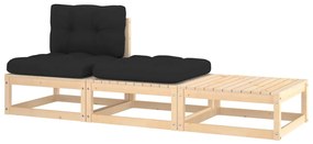 Set divani da giardino 3 pz con cuscini legno massello pino