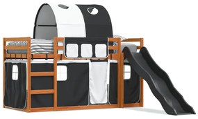 Letto A Castello Con Scivolo E Tende Bianco E Nero 80x200 Cm /