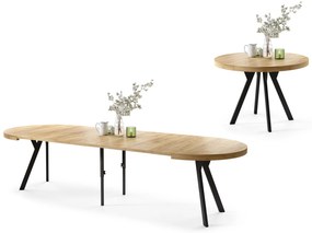 VITO Rovere Craft Gold/gambe nere – TAVOLO ROTONDO GRANDE Ø110 ALLUNGABILE FINO A 310 cm CON GAMBE A Y STILE LOFT/INDUSTRIALE
