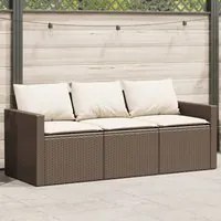 Divano da Giardino a 3 Posti con Cuscini in Polyrattan Marrone 366342