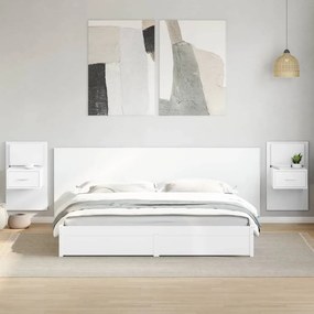 Testiera Letto Con Comodini Bianca 240 Cm İn Multistrato /