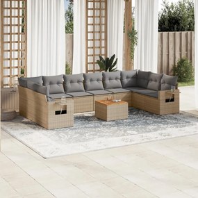 Set Divani da Giardino 11 pz con Cuscini Beige in Polyrattan