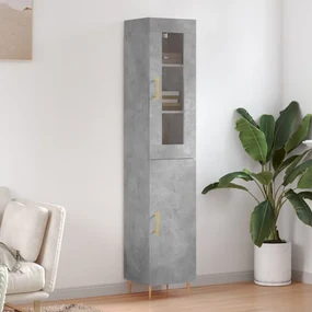 Credenza grigio cemento 34,5x34x180 cm in legno multistrato