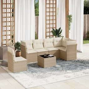 Set divani da giardino 7 pz con cuscini beige in polyrattan