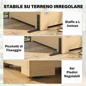 Armadio da Giardino Walk-in 147x68x198 cm con Pavimento e 4 Finestre in Legno di Abete...