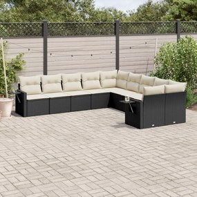 Set Divani da Giardino 10pz con Cuscini in Polyrattan Nero