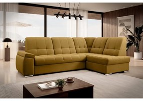 Divano angolare giallo allungabile/con contenitore (con penisola a destra/a L) e rivestimento in velluto Sado – ELTAP