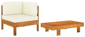 Set divani giardino 2 pz cuscini bianco crema in legno d&#039;acacia