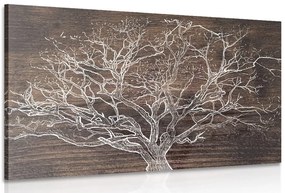 Stampa su tela – Corona dell'albero su sfondo di legno