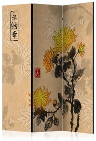 Paravento Crisantemi (3-parti) - fiori romantici ispirati al Giappone