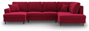 Divano angolare rosso allungabile e con contenitore (con penisola a destra/a U) con rivestimento in velluto Kyoto – Cosmopolitan Design