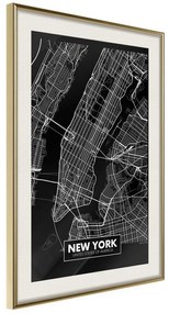 Poster  City Map: New York (Dark)  Cornice Quadri Cornice d'oro con passe-partout, Larghezza x Altezza Home decor 20x30