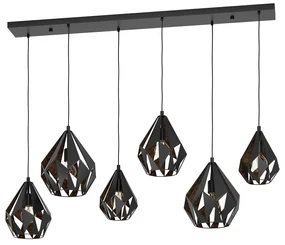 Lampadario A Sospensione Vintage Carlton 1 Acciaio Nero Rame 6 Luci E27