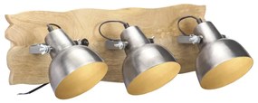 Lampada Da Parete Industriale Argento 68x23 Cm E27 Legno Mango /