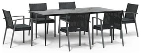Set pranzo da giardino 7 pz con cuscini in polyrattan e acciaio