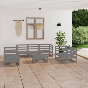 Set Divani da Giardino 8 pz Grigio in Legno Massello di Pino