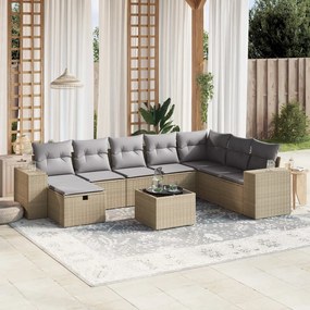 Set divano da giardino 9 pz con cuscini beige misto polyrattan