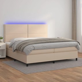 Giroletto molle materasso e led cappuccino 200x200cm similpelle