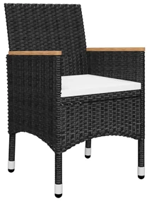 Set da bistrot per giardino 3 pz in polyrattan e acacia nero