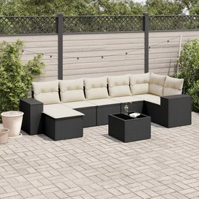 Set divani da giardino con cuscini 8 pz nero in polyrattan