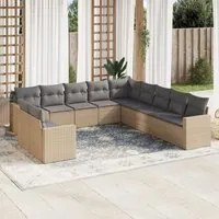 Set Divani da Giardino 11 pz con Cuscini Beige in Polyrattan 3251526