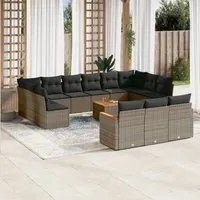 Set Divani da Giardino 14pz con Cuscini in Polyrattan Grigio 3258868