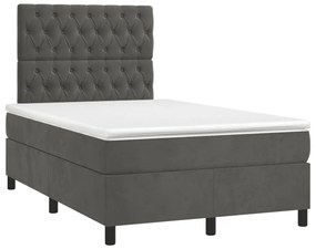 Letto a Molle Materasso e LED Grigio Scuro 120x190cm in Velluto