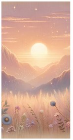 Quadro su tela – Montagne, fiori e sole al tramonto