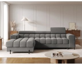 Divano angolare grigio tortora allungabile/con contenitore (con penisola a sinistra/con chaise lounge) con rivestimento in velluto Felro – ELTAP