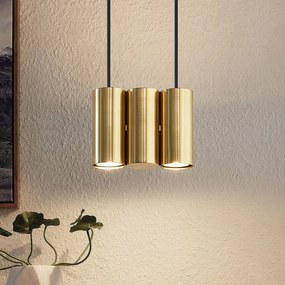 Lampada a sospensione Lucande Cesur, a 3 luci, ottone