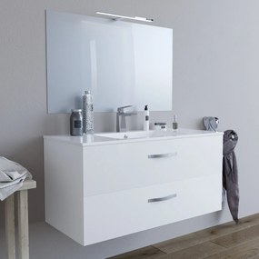 Mobile bagno LINDA100 Bianco semilucido 8210 con lavabo e specchio - CON LUCE LED