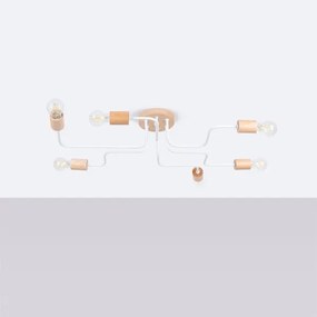 Sollux SL.1666 - Lampadario a plafone TIMBO 6xE27/15W/230V bianco/beige/faggio