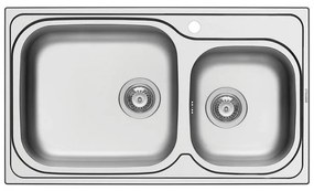 Lavello integrato 2 vasche DELINIA Amaltia asimmetrico inox L 50 x L 86 cm argento
