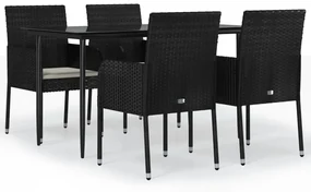 Set da pranzo da giardino 5 pz nero con cuscini in polyrattan